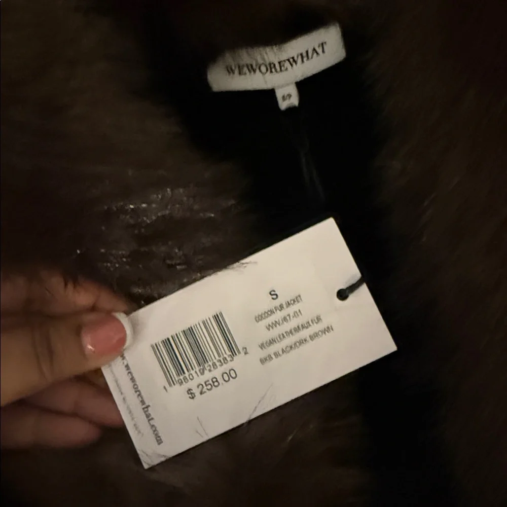 Cocoon Faux Fur Jacket in Black & Dark Brown - Picture 7 of 8